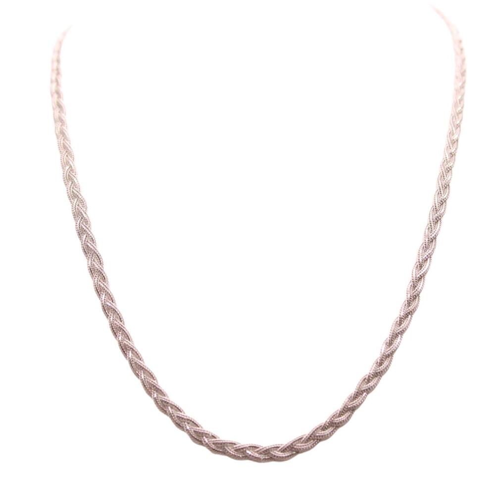 Tecnigold 14kt White Gold Braided Wheat Foxtail Chain Necklace 17" - Picture 4 of 7